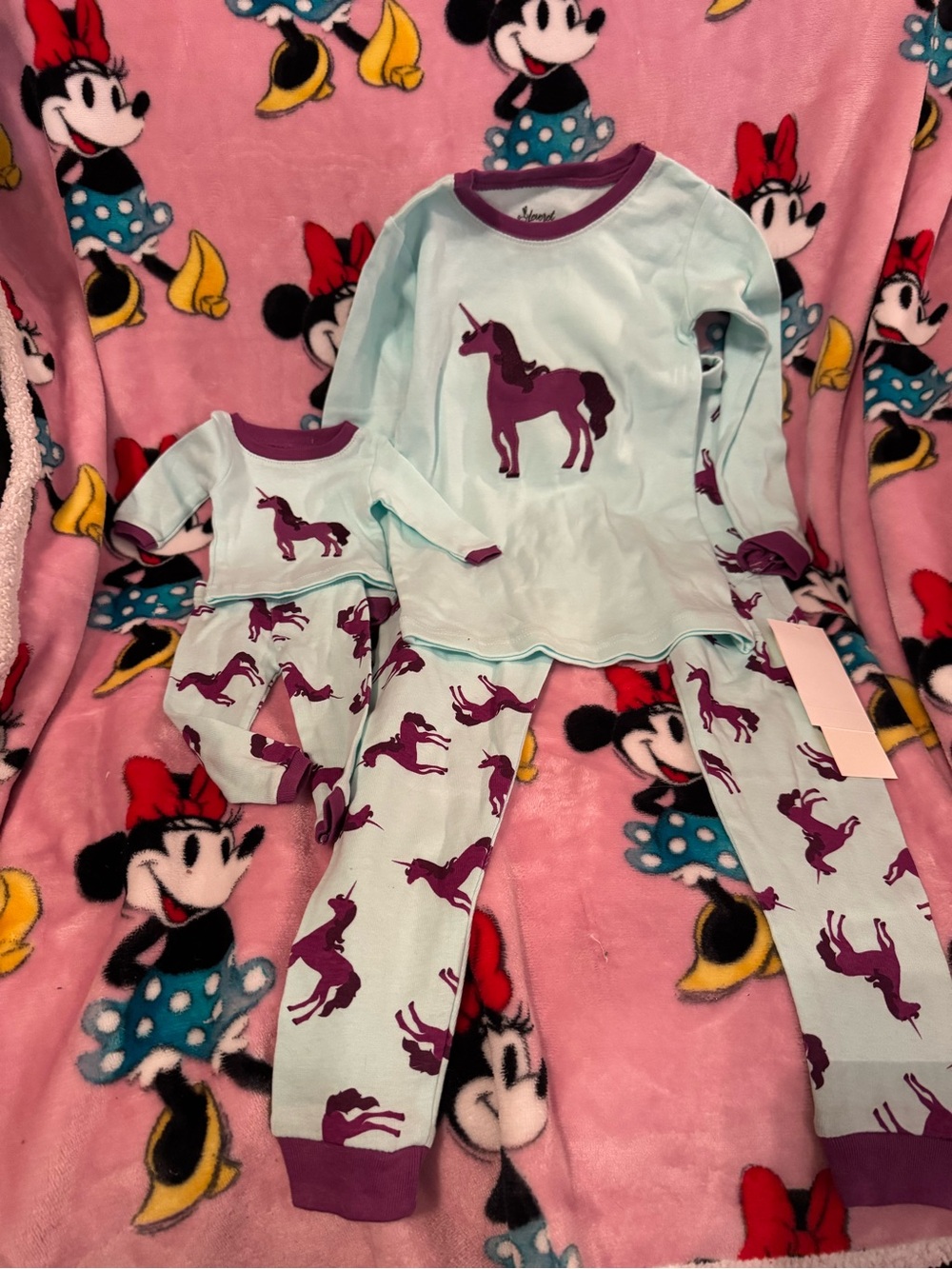 Girls Unicorn Matching Pajama Set - Size 4 Year w/ Baby Doll PJ Set adorable C4